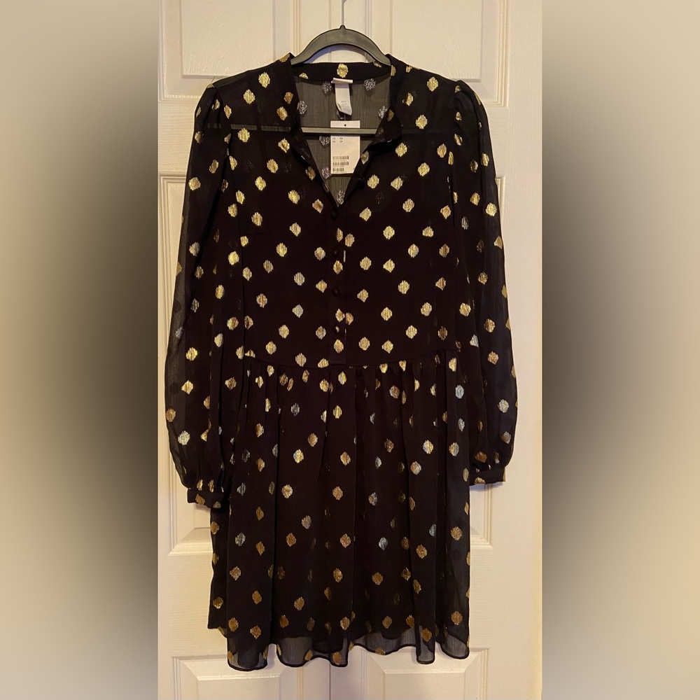 H&M NWT black dress with gold dots Sz XS